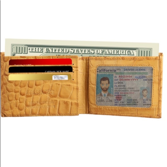 Tan Genuine Leather Croco Embossed RFID Men's Wallet - Picture 4 of 11